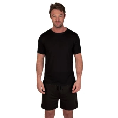 Abbildung von Light &amp; Shade Herren Crew Neck Top and Short Bottoms Pyjama Set, Schwarz, S