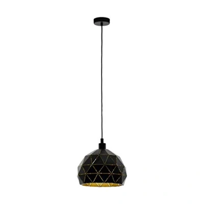 Abbildung von EGLO Pendellampe Roccaforte, 1 flammige Pendelleuchte, Hängelampe aus Stahl, Farbe: Schwarz, gold, Fassung: E27, Ø: 40 cm