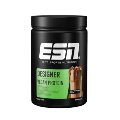 Abbildung von ESN Vegan Designer Proteinpulver mit Soja, Milky Chocolate, 900 g, cremige Konsistenz, geprüfte Qualität made in Germany