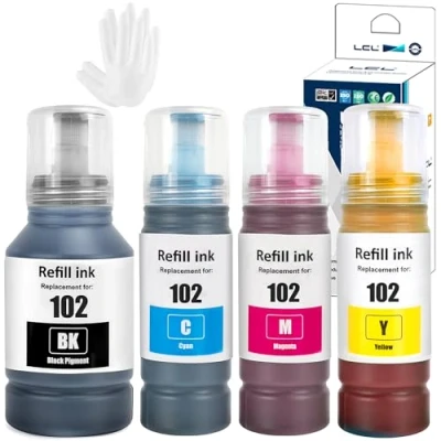 Abbildung von LCL 102 Tinte Kompatibel für Epson Tintenflasche Multipack EcoTank ET 2700 2750 2751 2756 2850 2856 3700 3750 4750 4850 4856 (KCMY)