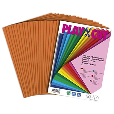 Abbildung von PLAY CUT Tonpapier A4 Mandarin (130g/m2) 20 Bogen Din Papier zum Basteln Drucken Dickes Bedruckbares Bastelpapier Set und Druckerpapier Premium Tonzeichenpapier &amp; Craft Paper