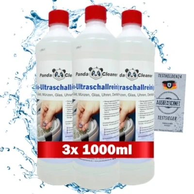 Abbildung von PandaCleaner Ultraschallreinigungsgerät Flüssigkeit 3X 1L Konzentrat für Brillen, Dentalprodukte, Gold, Münzen, Glas, Uhren(wasserfest) UVM. (3000ml)
