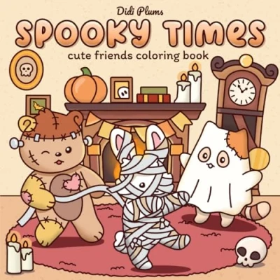 Abbildung von Spooky Times: Fall Coloring Book for Adults &amp; Teens Featuring Cute Creepy Animal Characters in Cozy Hygge Halloween Scenes Relaxation (Fluffy Times Coloring)