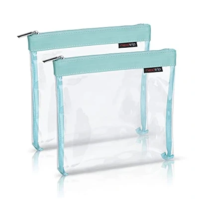 Abbildung von nextrip Kulturbeutel [2&#039;er Set] Transparent für Flüssigkeiten Handgepäck Kosmetiktasche durchsichtig Flugzeug Reiseset Kosmetik Beutel (Cyan)
