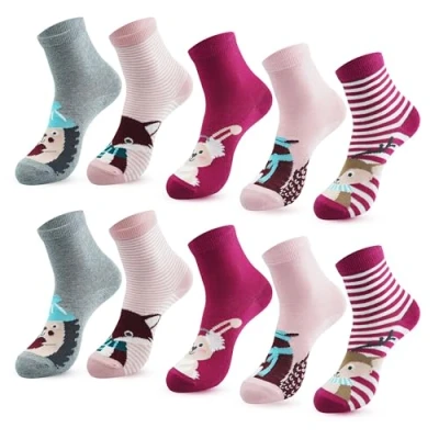Abbildung von L&amp;K II 10er Kinder Mädchen Socken aus Baumwolle Kleinkind niedliche Tiermuster bunt 2885 31 34