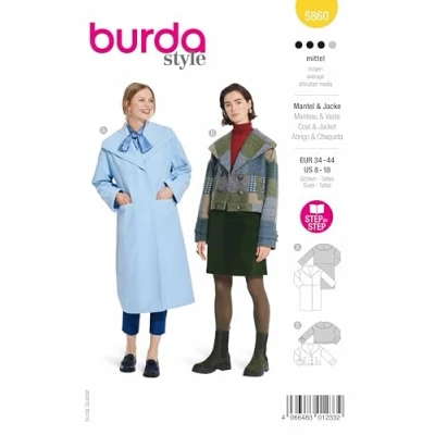 Abbildung von Burda Schnittmuster, 5860, Jacke und Mantel selber nähen [Damen, Gr. 34 44] Level 3 für Fortgeschrittene