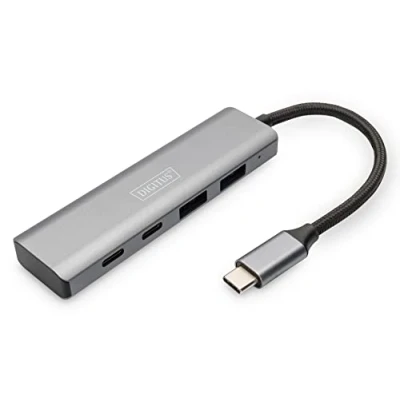 Abbildung von DIGITUS USB C Hub 4 Ports 3.1 Gen 2 2X A + bis zu 10 Gbit/s Plug &amp; Play Aluminiumgehäuse dunkelgrau