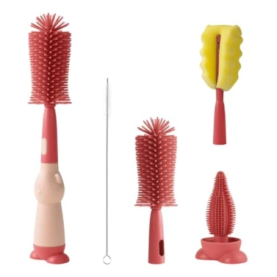 Abbildung von AiQInu Baby Flaschenbürste Set, Silikon Babyflaschenbürste 4 in 1, 360 Reinigung ohne Sackgassen, BPA frei, mit Weicher Bürste, Nippelbürsten Strohreinige, Geeignet für Nippel und Flaschen