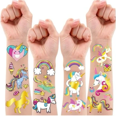 Abbildung von Leesgel Einhorn Tattoo Kinder, 90 Stile Glitzer Set Temporäre Tattoos Aufkleber Kinder für Geburtstagsdeko, Mitgebsel Kindergeburtstag Spielzeug Geburtstagsgeschenk Mädchen
