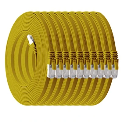 Abbildung von 1m gelb 10 Stück Cat7 Flachkabel Netzwerkkabel Cat 7 Rohkabel Gigabit Lan (10Gbit/s) Flachbandkabel Verlegekabel Patchkabel Flach Slim Rj 45 Stecker Cat6a
