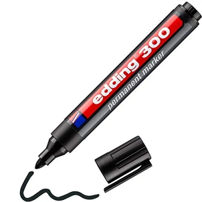 Abbildung von edding 300 Permanentmarker schwarz 1 Stift Rundspitze 1,5 3 mm wasserfest, schnell trocknend wischfest für Karton, Kunststoff, Glas, Holz, Metall, Glas