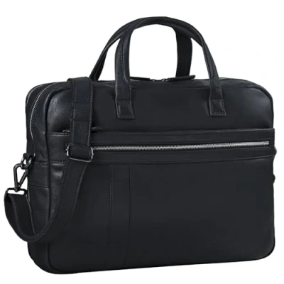 Abbildung von STILORD &#039;Conrad&#039; Businesstasche Aktentasche Leder mit 15.6 Zoll Laptop Fach Zweifachteilung Vintage Umhängetasche für Büro Arbeit Tasche, Farbe:schwarz