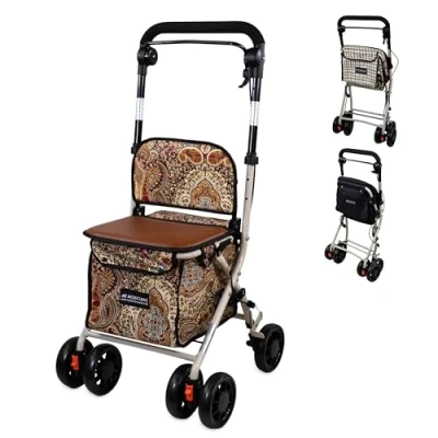 Abbildung von Mobiclinic®, Einkaufstrolley Rollator, Gehwagen mit großer Einkaufstasche und Sitz, Rollator faltbar leicht, Einkaufswagen Doppeltes Bremssystem, Gehhilfe, Aus Stahl, Stabil
