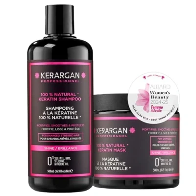Abbildung von Kerargan Duo Ultra Reparatur Shampoo &amp; Maske mit Keratin für strapazierte und gestresste Haare Nährt, Glättet Schützt Ohne Sulfate, GVO, Silikone 2x500 ml