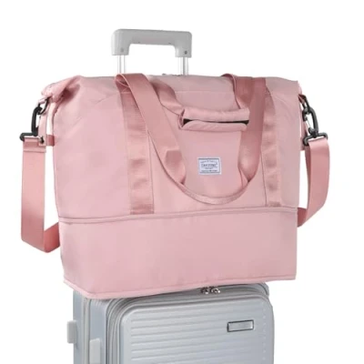 Abbildung von TAN.TOMI Reisetasche Handgepäck Weekender Bag Sporttasche Damen,Handgepäck Tasche Faltbar wasserdichte Duffle Trainingstasche Kliniktasche Geburt Geeignet Urlaub Camping, Beige