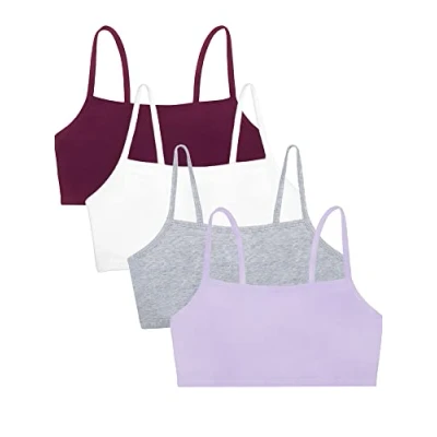 Abbildung von Fruit of the Loom Damen Spaghettiträgern, Baumwolle, Vorteilspack Sport BH, Blickdicht, Violett/Weiß/Lila/Grau, 80 (4er Pack)