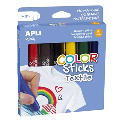 Abbildung von APLI Kids 17539 Color Sticks Textil Solide Temperaturen für Stoffmalerei, 6 Stück