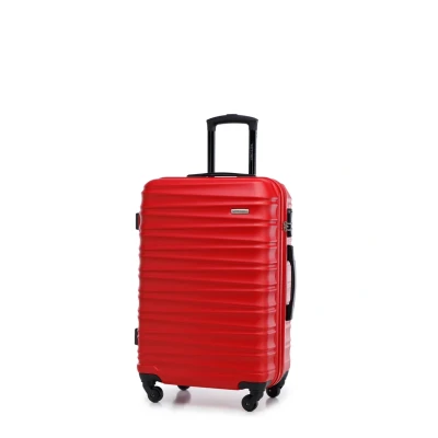 Abbildung von WITTCHEN Reisekoffer Rollkoffer Trolley Mittlerer Koffer Hartschale aus ABS Mittelgroßkoffer mit 4 Spinner Rollen Zahlenschloss Teleskopgriff Groove Line Größe M rot