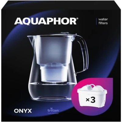 Abbildung von AQUAPHOR Wasserfilter Onyx Weiß inkl. 3 MAXFOR+ Filter I 4,2L in Glasoptik Karaffe Reduziert Kalk &amp; Chlor Perfekt für die Familie Premium Qualität Stylischer Behälter
