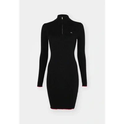 Abbildung von Tommy Jeans 1/4 ZIP Cable Dress Etuikleid, Damen, Größe: Small, Black