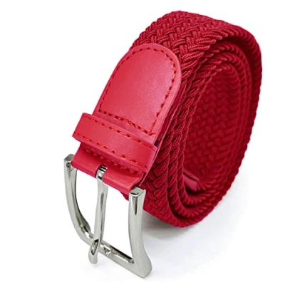 Abbildung von Glamexx24 Unisex Elastischer Stoffgürtel Geflochtener Stretchgürtel Dehnbarer Gürtel für Damen und Herren, Rot, 115cm