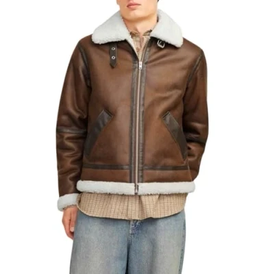 Abbildung von Jack &amp; Jones Jorcole Aviator Jacket Kunstlederjacke, Herren, Größe: Small, Chocolate brown