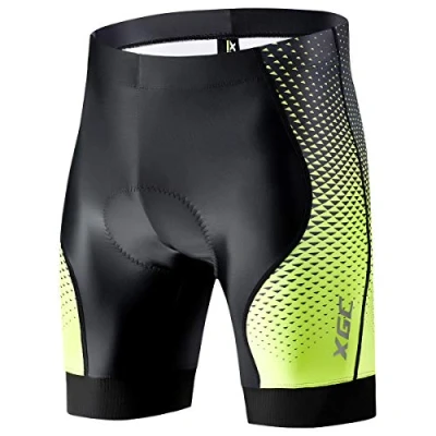 Abbildung von XGC Herren Kurze Radlerhose und Radunterhose Radsportshorts Fahrradhose für Männer elastische atmungsaktive 4D Schwamm Sitzpolster mit Einer hohen Dichte (L, Black_Green)