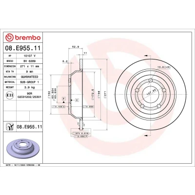 Abbildung von BREMBO Bremsscheibe FORD: Puma Off Road 271mm 11mm 5 voll beschichtet 08.E955.11 2413300,L1TC2A315AA Bremsscheiben, Scheibenbremsen