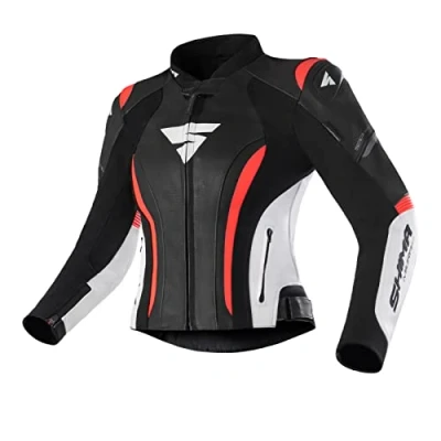 Abbildung von SHIMA Miura 2.0 Motorradjacke Leder, Damen, Sportjacke mit Rücken , Ellbogen und Schulterprotektoren, perforiertes für 2 teilige Kombi (36, Rot Fluo)