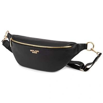 Abbildung von Berliner Bags Premium Bauchtasche Mona XL Fanny Pack aus Leder Umhängetasche Damen Herren (Schwarz Gold)