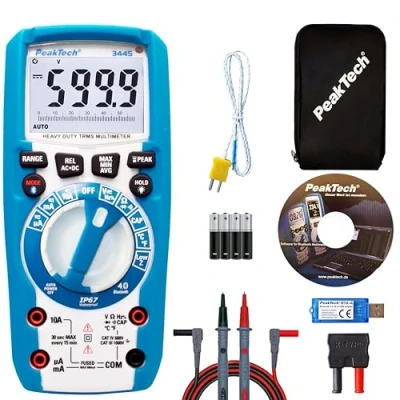 Abbildung von PeakTech 3445 Multimeter Digital Robustes Strommessgerät mit True RMS, präzisem Voltmeter, Amperemeter und Durchgangsprüfer, 4.0 Bluetooth, IP67 wasserdicht, 6000 Counts, CR Meter CAT III 1000V
