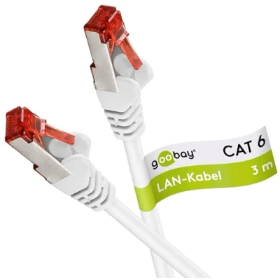 Abbildung von Goobay 92664 LAN Kabel 3meter doppelt geschirmt S FTP Netzwerkkabel CAT 7 3m mit 10 Gigabit RJ45 Stecker Weiß