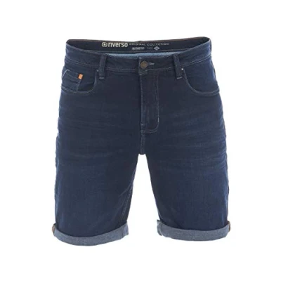 Abbildung von riverso Jeans Shorts Herren Stretch Kurz Regular Fit RIVUdo Kurze Hosen Bermuda Sommer Denim Einfarbig, Größe:W 38, Farbe:Dark Blue (D233)