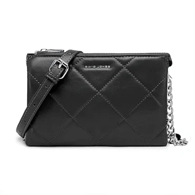 Abbildung von David Jones Damen Kleine Gesteppte Umhängetasche Frau Kette Schultertasche Steppmuster PU Leder Handtasche Abendtasche Clutch Pochette Crossbody Bag Tasche Elegante Flache Handy Party Schwarz