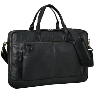 Abbildung von STILORD &#039;Timothy&#039; Elegante Laptoptasche Leder Umhängetasche Herren 15,6 Zoll bis 17 Vintage Arbeitstasche Damen Aktentasche Echtleder, Farbe:schwarz