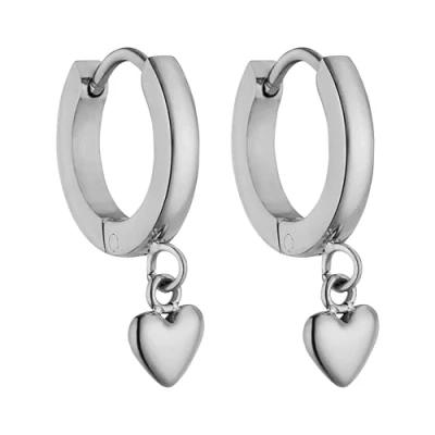 Abbildung von PURELEI® Lovely Heart Ohrringe (Silber, Rosegold), Damen aus langlebigem Edelstahl, Wasserfester Schmuck mit Herzanhängern, Durchmesser 13 mm (Silber)