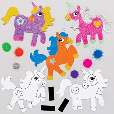 Abbildung von Baker Ross Magnet Set mit Motiv „Einhorn“ AT724, Basteln Sand für Kinder, gemischt, Gelb,Blau,Lila,Rosa , 6 Stück(1er Pack)