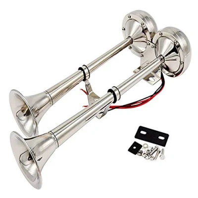 Abbildung von YIYIDA elektrisches Horn autohupe Hupe Auto/Marine Edelstahl doppelhorn car Schiff elektrische autohorn 304 für 24V ladungsrad LKW Transporter Boote Autos züge Yacht ect