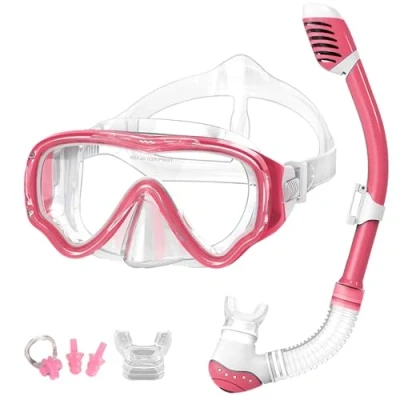 Abbildung von VILISUN Taucherbrille mit Schnorchel Anti Leck Fog Schnorchelset Tauchset aus Gehärtetem Glas, ideal für Tauchen, Schnorcheln und Schwimmen, Gelb Set (Kinder)