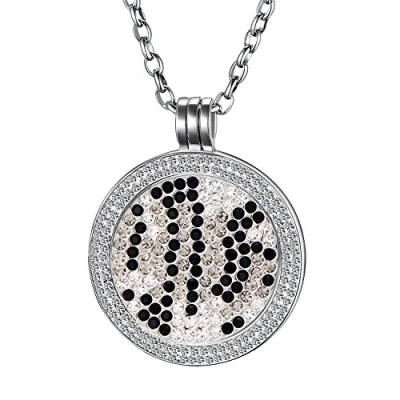 Abbildung von Morella Damen Halskette 70 cm Edelstahl und Zirkonia Anhänger mit Coin Zirkoniasteine Muster schwarz Silber grau 33 mm im Schmuckbeutel