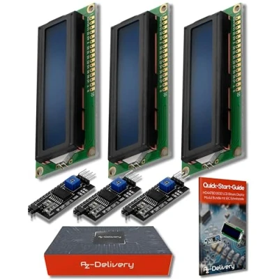 Abbildung von AZDelivery 3 x HD44780 16x2 LCD Modul Display Bundle mit I2C Schnittstelle 2x16 Zeichen kompatibel Arduino und Raspberry Pi inklusive E Book! (mit Blauem Hintergrund Weißen Zeichen)
