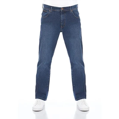 Abbildung von Wrangler Herren Jeans Regular Fit Texas Stretch Hose Blau Authentic Straight Jeanshose Denim Baumwolle Blue w33, Farbe: Blast, Größe: 33W / 34L