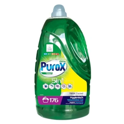 Abbildung von PUROX UNIVERSAL Flüssigwaschmittel (176 Waschladungen) Gel für alle Textilien, entfernt Flecken, vollständig ausspülbar, umweltfreundlich, schützt vor Kalkablagerungen, 5,3 l
