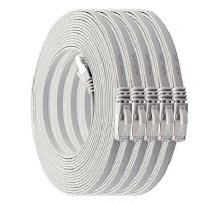 Abbildung von 1aTTack.de 0,5m weiß 5 Stück Cat7 Flachkabel Netzwerkkabel Cat 7 Rohkabel Gigabit Lan (10Gbit/s) Flachbandkabel Verlegekabel Patchkabel Flach Slim Rj 45 Stecker Cat6a