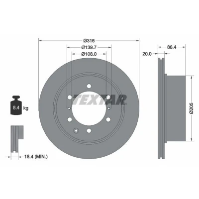 Abbildung von TEXTAR PRO 92146703 Bremsscheibe 315 20 06/09 139,7 innenbelüftet beschichtet ohne Radbefestigungsbolzen, Radnabe HYUNDAI: Terracan