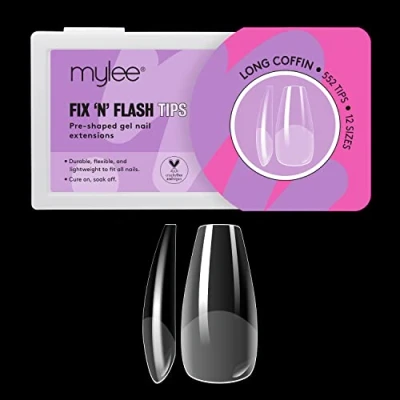 Abbildung von Mylee Fix &amp; Flash Soft Gel Tips [Lang Ballerina] Weiche Nagelspitzen mit Vollständiger Abdeckung, Nagelextensions, Flexibel und Widerstandsfähig, 12 Verschiedene Größen, 552 Stück
