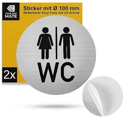 Abbildung von Aufkleber Set &quot;WC Damen Herren&quot;, 2 Stück, Ø 100 mm, Design 1, selbstklebende Folie, Toiletten Sticker für Innen und Außenbereich, WC Schild Klebesticker, Toilettenschild selbstklebend, Türschild