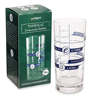 Abbildung von getDigital Irrationale Zahlen Trinkglas Mathe Geek Glas mit Deziliter Markierungen 400 ml, Spülmaschinengeeignet