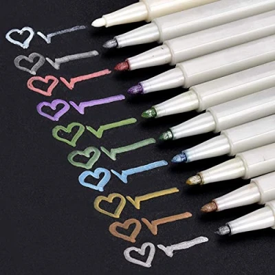 Abbildung von Willingood Premium Metallic Marker Stifte, Satz von 10 sortierten Farben Metallischen Stift Pens für Kartenherstellung Diy Fotoalbum Gästebuch Hochzeit Papier Glas Kunststoff Stein feiner Spitze(1