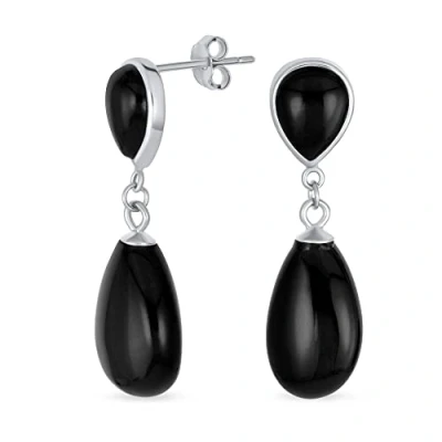 Abbildung von Klassisch Einfach Edelstein Baumeln Zartes Double Träne Echt Black Onyx Tropfen Ohrringe Für Frauen .925 Sterling Silber